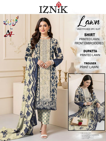 Unstitched 3 Piece Front Embroidery Lawn With Same Digital Printed Dupata Dyed Trouser