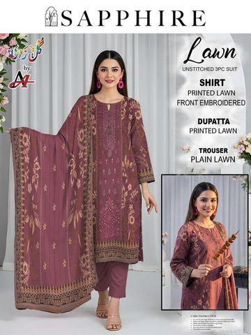 Unstitched 3 Piece Front Embroidery Lawn With Same Digital Printed Dupata Dyed Trouser