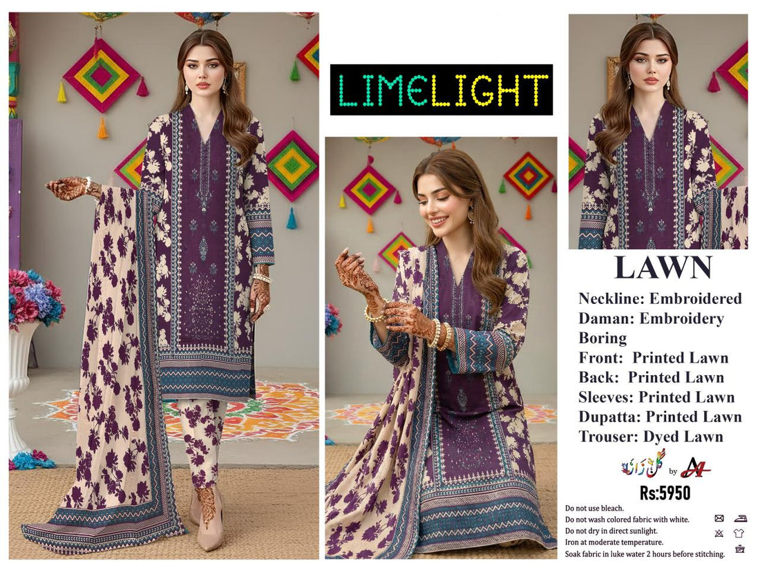 Unstitched 3 Piece Front Embroidery Lawn With Same Digital Printed Dupata Dyed Trouser