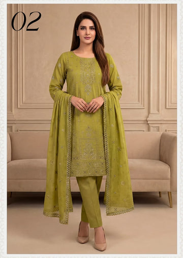 SK D02 LAWN SLUB EMBROIDERED SHIRT WITH EMBROIDERED DAMAN SLUB PURE EMBROIDERED 4 SIDE LACE COMFORT DYED TROUSER