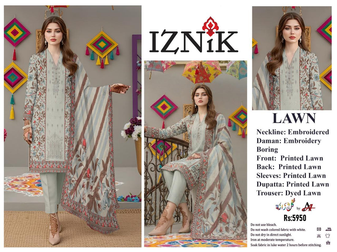 Unstitched 3 Piece Front Embroidery Lawn With Same Digital Printed Dupata Dyed Trouser